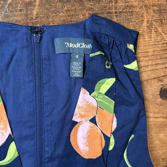 NWT ModCloth Instant Energy Faux-Wrap Dress Sweet Peaches Navy Blue 4 Small NEW - Picture 7 of 9